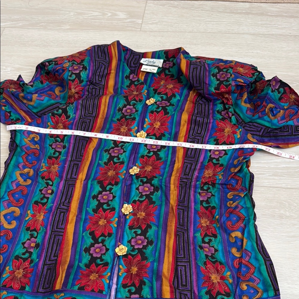 Lady Carol Vintage Blue Purple Red Button Down Shirt Skirt Set - Picture 5 of 10